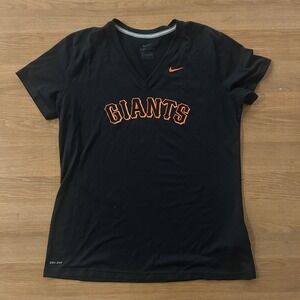 Nike Dri Fit Black San Francisco Giants V Neck T Shirt Womens Large